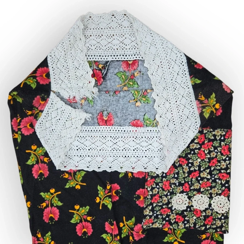 VTG 70s Handmade Floral‎ Dress Vintage Girls Red Lace Size 12, 18